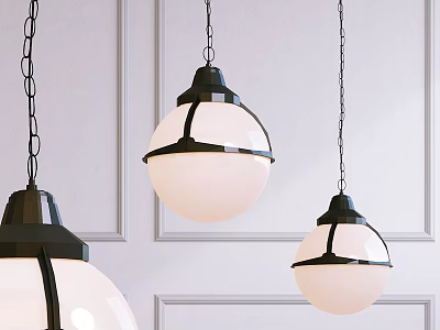 Modern Pendant Lights With Black Frame And White Glass Globe For Interior Space 3d model