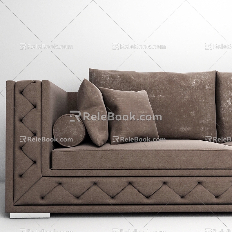 Modern double sofa brown living room 3d model