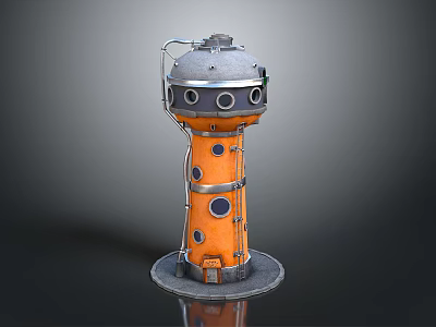 Orange Metallic Tower Structure with Gray Dome Top and Circular Windows on Circular Base 3d model