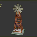 Detailed Windmill Model With Metal Blades And Orange Tower Frame Base
