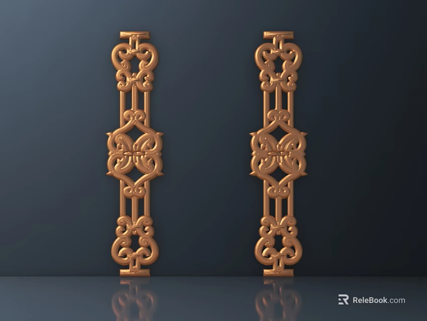 Golden Intricate Carved Decorative Strips With Symmetrical Ornate Patterns For Interior Decoration 3d model 