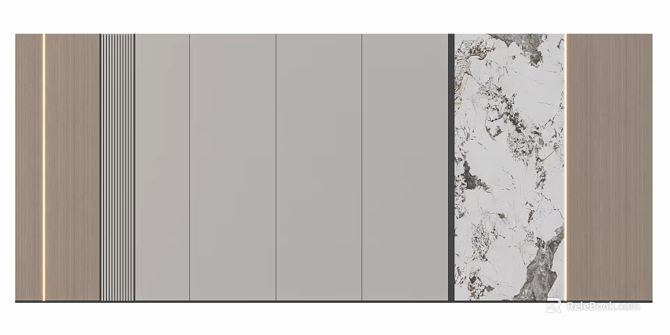 Modern Sofa Background Wall Design With Gray Panels And Marble Texture Accents 3d model