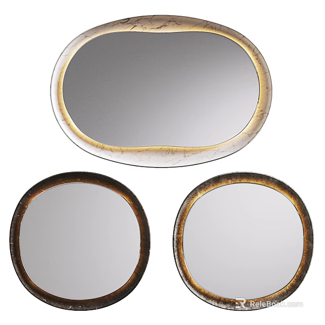 Round Decorative Mirrors with Gold and Brown Frames for Home Wall Decoration 3d model 