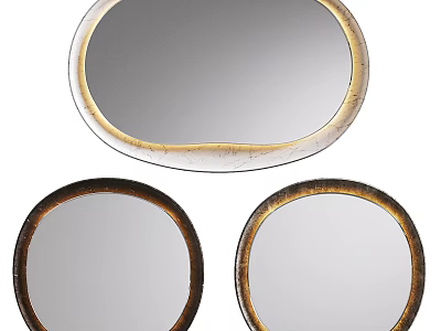 Round Decorative Mirrors with Gold and Brown Frames for Home Wall Decoration 3d model