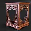 Chinese Style Wooden Decorative Shelf With Intricate Carved Patterns And Round Tray Design