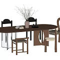 Modern Oval Dining Table Set with Mixed Design Chairs Vase and Books 3d model