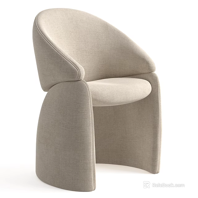Beige Fabric Accent Chair Upholstered With Curved Arms And Unique Modern Sleek Lines 3d model 