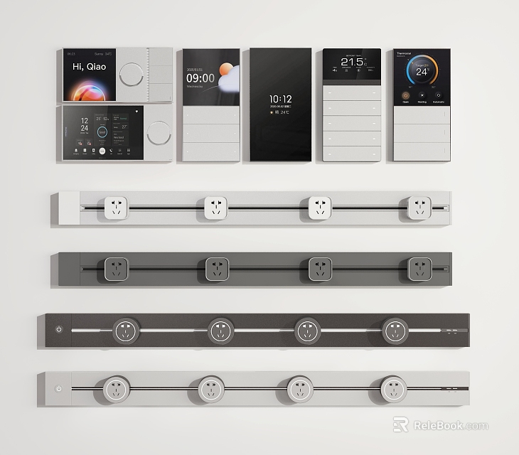 Contemporary Switch Panels Featuring Digital Display Multi Socket And Various Color Design Options 3d model 