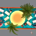 Outdoor Pool Area With Lounge Chairs Palm Trees And People Relaxing