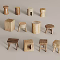 Various Wooden Stools With Different Shapes And Styles For Home Decor 3d model