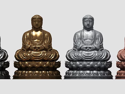 Buddha Sculpture Carvings In Sitting Posture With Lotus Base And Various Colors 3d model