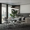 Modern Conference Room With Large Windows City View Projection Screen And Green Plants