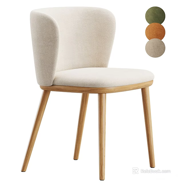 Beige Fabric Dining Chair With Wooden Legs And Multiple Color Choices 3d model 