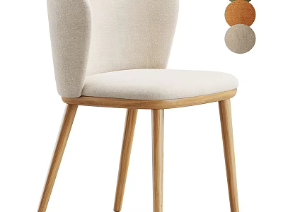 Beige Fabric Dining Chair With Wooden Legs And Multiple Color Choices 3d model