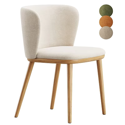 Beige Fabric Dining Chair With Wooden Legs And Multiple Color Choices 3d model