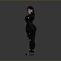 Futuristic Game Movie Character With Brown Hair Black Outfit And Blue Accents