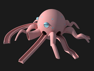 Fun Outdoor Pink Octopus Shaped Playground Equipment With Slides For Kids 3d model