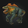 Fierce Fantasy Dinosaur 3D Model With Green Body Orange Frill Open Mouth