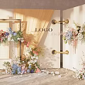 Wedding Backdrop With Double Doors Floral Decor Gold Handles Logo And Scattered Petals