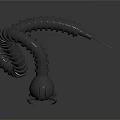 Mechanical Snake Creature With Metallic Spiral Body And Glowing Blue Tip 3d model