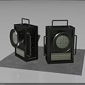 Black Vintage Portable Electronic Lamps With Metal Handles On Gray Mat