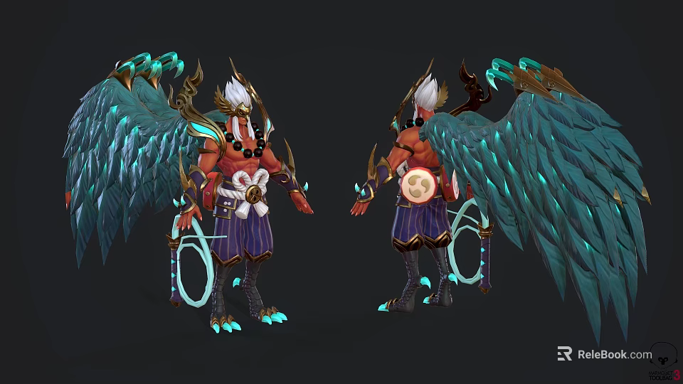Mythical Winged Character Design With Feathered Wings Ornate Armor And Glowing Elements 3d model 