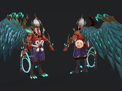 Mythical Winged Character Design With Feathered Wings Ornate Armor And Glowing Elements 3d model