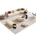 Modern White Sofa Coffee Table Combination With Round Table Accent Pillows And Area Rug 3d model