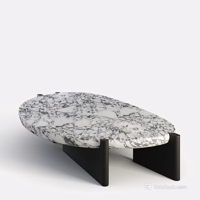 Stylish Oval Bar Counter With Marble Top And Black Metal Legs 3d model 