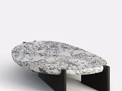 Stylish Oval Bar Counter With Marble Top And Black Metal Legs 3d model