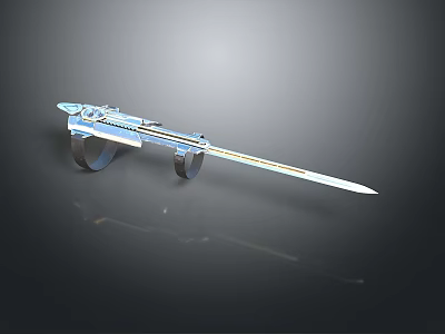 Blue Transparent Sword With Decorative Hilt And Scabbard On Black Background 3d model