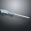 Blue Transparent Sword With Decorative Hilt And Scabbard On Black Background