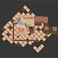 Playful Cartoon Scene Pink Multi Level Building With Detailed Room Interior Staircase And Balcony