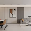 Modern Living Dining Room Interior With TV Wall Clock Dining Table And Chairs 3d model