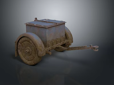 Old Rusty Cart With Two Wheels Metal Box And Tow Hook 3d model