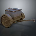 Old Rusty Cart With Two Wheels Metal Box And Tow Hook