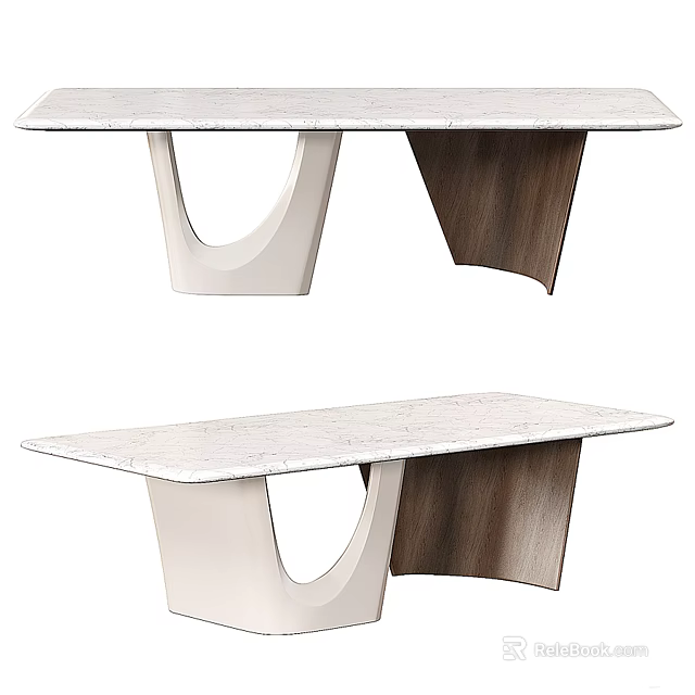 Stylish Modern Table With Marble Top And Unique White Wooden Curved Legs Design 3d model 