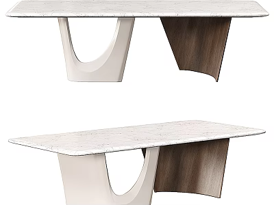 Stylish Modern Table With Marble Top And Unique White Wooden Curved Legs Design 3d model