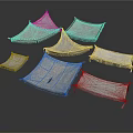 Scene Building Canvas Canopy Components With Various Shapes Gray Fabric And Metal Frames