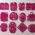 Red Paper Cut Wall Decor with Various Double Happiness Characters Floral Designs and Auspicious Motifs