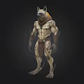 Muscular Hyena Humanoid Creature With Spotted Skin And Tribal Attire