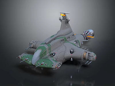 Futuristic Military Style Spaceship With Green Gray Color And Multiple Engines 3d model