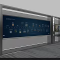 Technology Exhibition Hall With Blue Digital Screen Charts Information Display And Experience Introduction