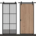 Modern Wooden Barn Door With Black Frame And Glass Panel Interior Design