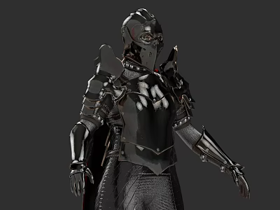 Game and Movie Character in Black Metallic Armor with Helmet and Shoulder Plates 3d model