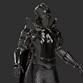 Game and Movie Character in Black Metallic Armor with Helmet and Shoulder Plates