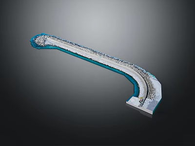 Modern Curved Large Scale Architectural Structure With Streamlined Design Blue Edges And White Body 3d model