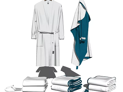 White Bathrobes with Blue Trim and Folded Towels Bathroom Set for Daily Use 3d model