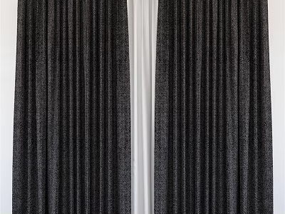 Dark Colored Textured Vertical Curtains Closed On White Wall Background 3d model