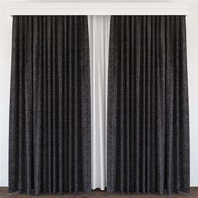 Dark Colored Textured Vertical Curtains Closed On White Wall Background 3d model